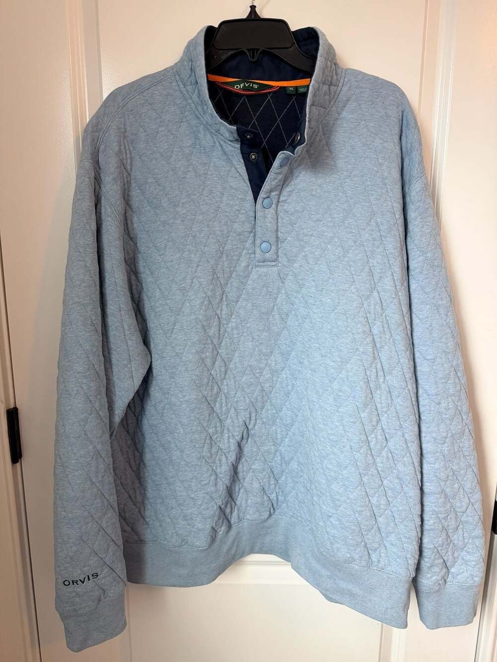 Orvis Quilted Snap Pullover Sweatshirt in Light Blue XL